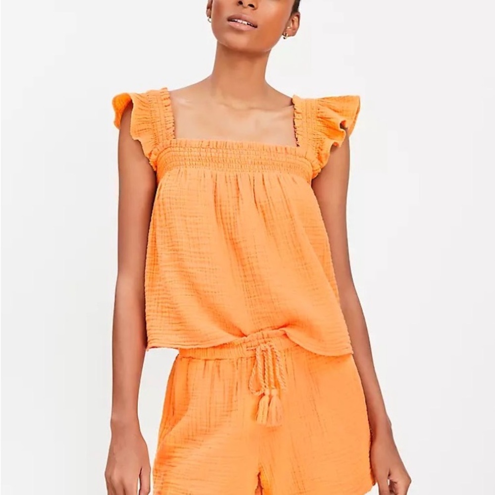 LOFT Beach Vibrant Orange Short set EUC - Picture 6 of 7